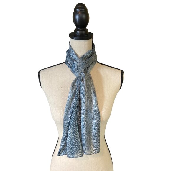 Womens Rectangle Scarf Blue Snake Print Lightweight Sheer Mob Wife - Picture 1 of 6
